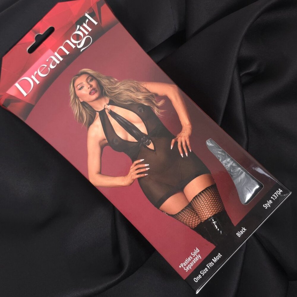 Black Mesh Chemise Lingerie Garter Set Dreamgirl One Size - Picture 6 of 6